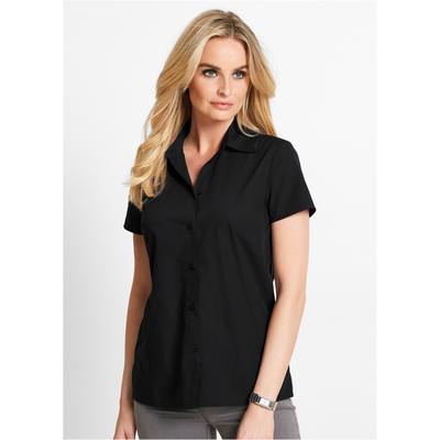Kurzarmbluse BONPRIX, Damen, Gr. 54, schwarz, Obermaterial: 65% Polyester, 35% Baumwolle, regular fit, Blusen, Regular Fit, eleganter Stil, Hemdblusenkragen