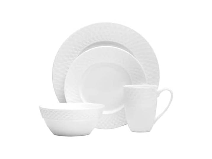 Mikasa Trellis Geschirr-Set, Knochenporzellan, 16-teilig, Service für 4 Personen, Weiß