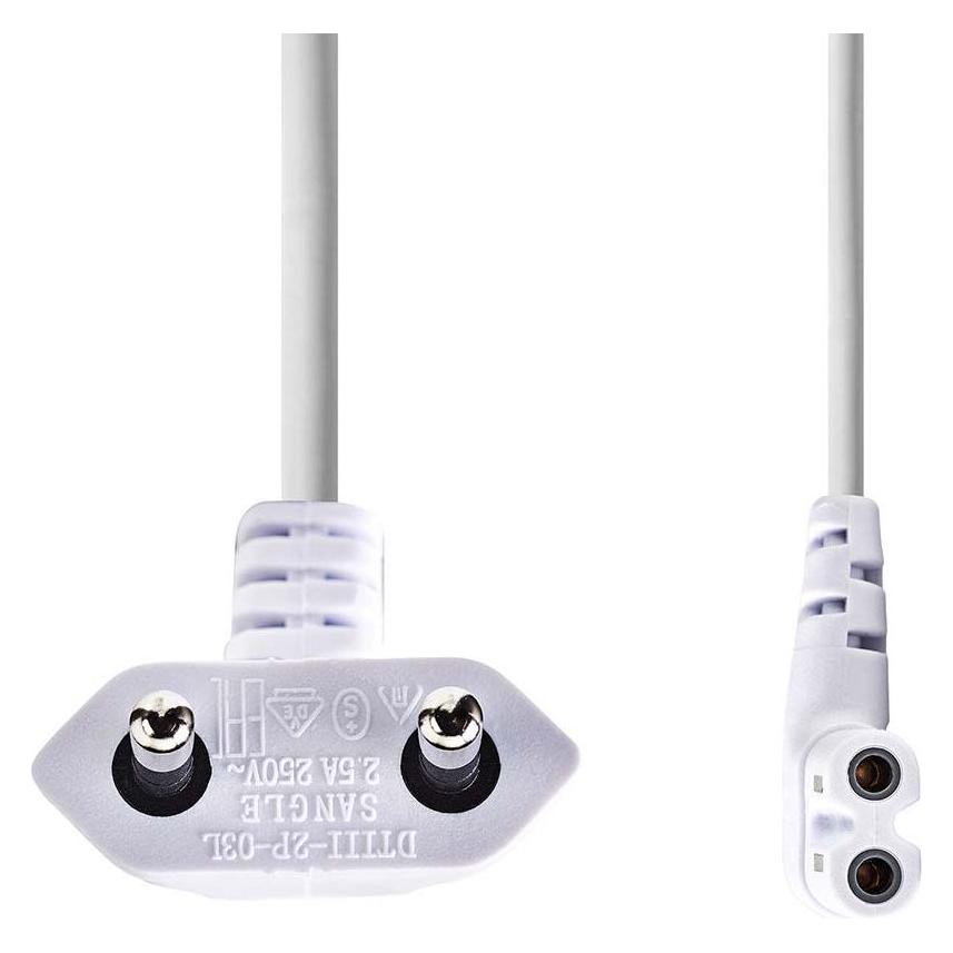 Nedis Stromkabel - Euro Männlich - IEC-320-C7 - Abgewinkelt - Links abgewinkelt - Vernickelt - 2.00 (2 m) (CEGL11055WT20)