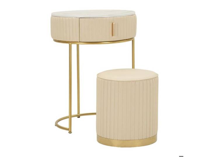 Ensemble coiffeuse POK avec pouf design rond doré - Réf. VK8681847478171