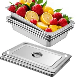 VEVOR Edelstahl Behälter 4 Stück, Speisebehälter Essens Behälter mit Deckel, Antihaft Teller, 53,7 x 33 x 9,5 cm, kommerzieller Warmhaltebehälter für Speisen, Torten, Aufläufe, Hotelpfanne Tisch, Food