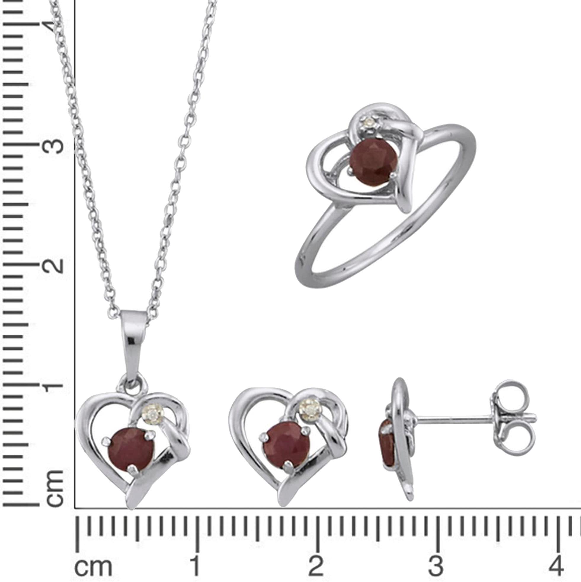 Schmuckset FIRETTI "Multipack Schmuck Geschenk Silber 925 Halskette Ohrstecker Ring Herz" Gr. 60, rot (silberfarben, rot, kristallweiß, rot, kristallweiß), Schmuck_Sets, Damen, 60, Silber 925 (Sterlingsilber), Schmuckset, mit Rubinen und Zirkonia (synth.)