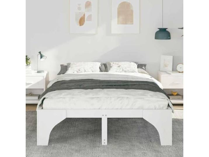 KTHLBRH Bett Kiefer massiv weiß 150 x 200 cm Lattenrost, modernes Design, Traglast 200 kg, einfache Reinigung