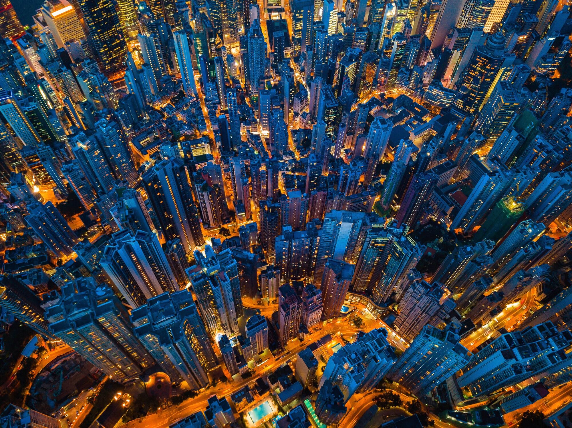 Papermoon "HONG KONG-VOGEL PERSPEKTIVE SKYLINE NACHT PANORAMA XXL" bunt B/L: 3m x 2,23m, Bahnen: 6 Stk.