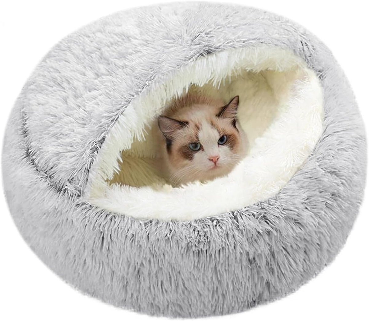 Donutvormig kattenbed van pluche met antislipbodem voor kleine en middelgrote huisdieren