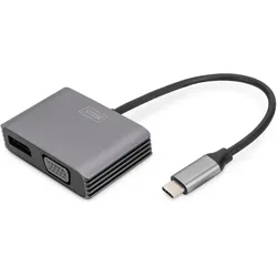 Digitus USB Type-C™ 4K 2in1 DisplayPort + VGA Grafik-Adapter (DisplayPort, VGA), Video Adapter, Schwarz