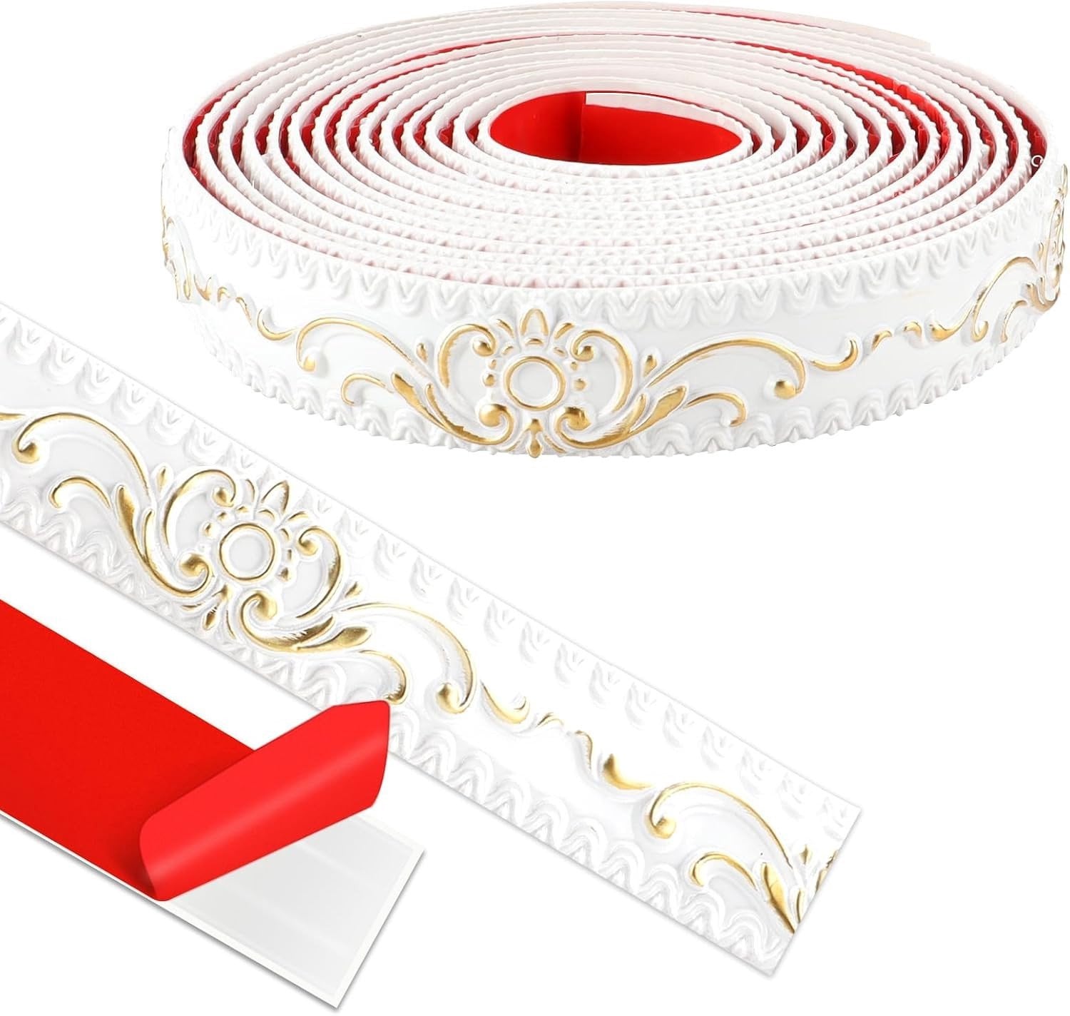 Decoratieve Zelfklevende Moulding voor Wandbekleding, 3D Afwerking voor Spiegels, Meubels en Deuren - Wit met Gouden Accent