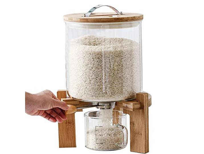 5/7.5L Müslispender, Siegel Cerealienspender aus Glas mit 500ml Messbecher, Küchen Reisspender, Lebensmittelspender für Körner Nüsse Kaffeebohnen Sojabohnen, Wasserdicht und Feuchtigkeitsfest(Siz