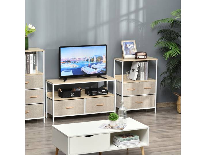 HOMCOM Commode 3 Tiroirs Tissu Étagère