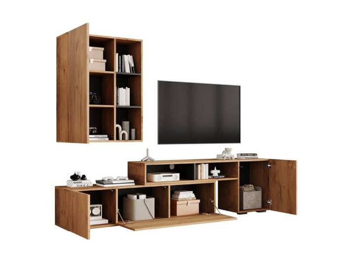 Logidon ensemble meuble TV mural vitrine deux parties jusqu'à 265 cm chêne noir