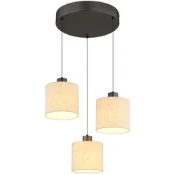 Pendelleuchte Hängeleuchte Deckenleuchte LED schwarz chrom Leinen creme H 180 cm