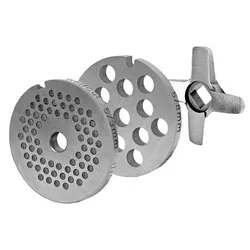WOLFCUT - Fleischwolfscheibensatz 3 mm + 8 mm Bohrung und ein Kreuzmesser kompatibel mit allen gängigen Fleischwolf Marken Größe 5