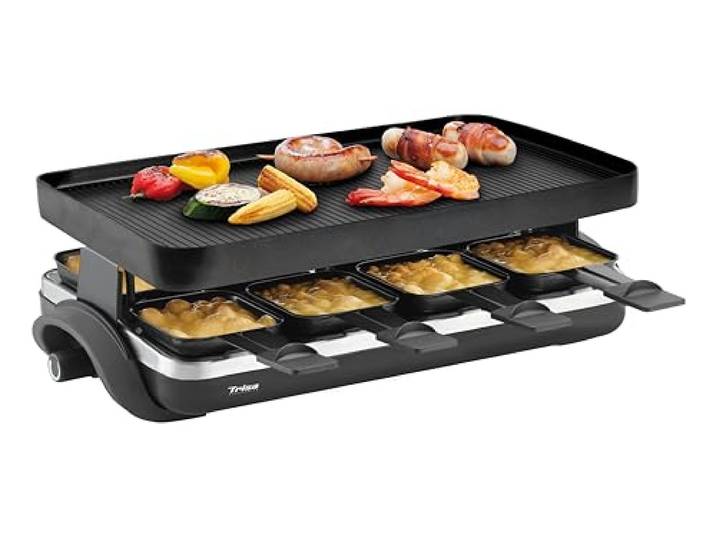 Trisa Raclette Supreme 8 Grill, 1500W, 8 Pfännchen, Guss-Aluminium Platte 8 Antihaft-Pfännchen & Spachtel, Stufenloser Temperaturregler, Rutschfeste Standfüße, Abnehmbar