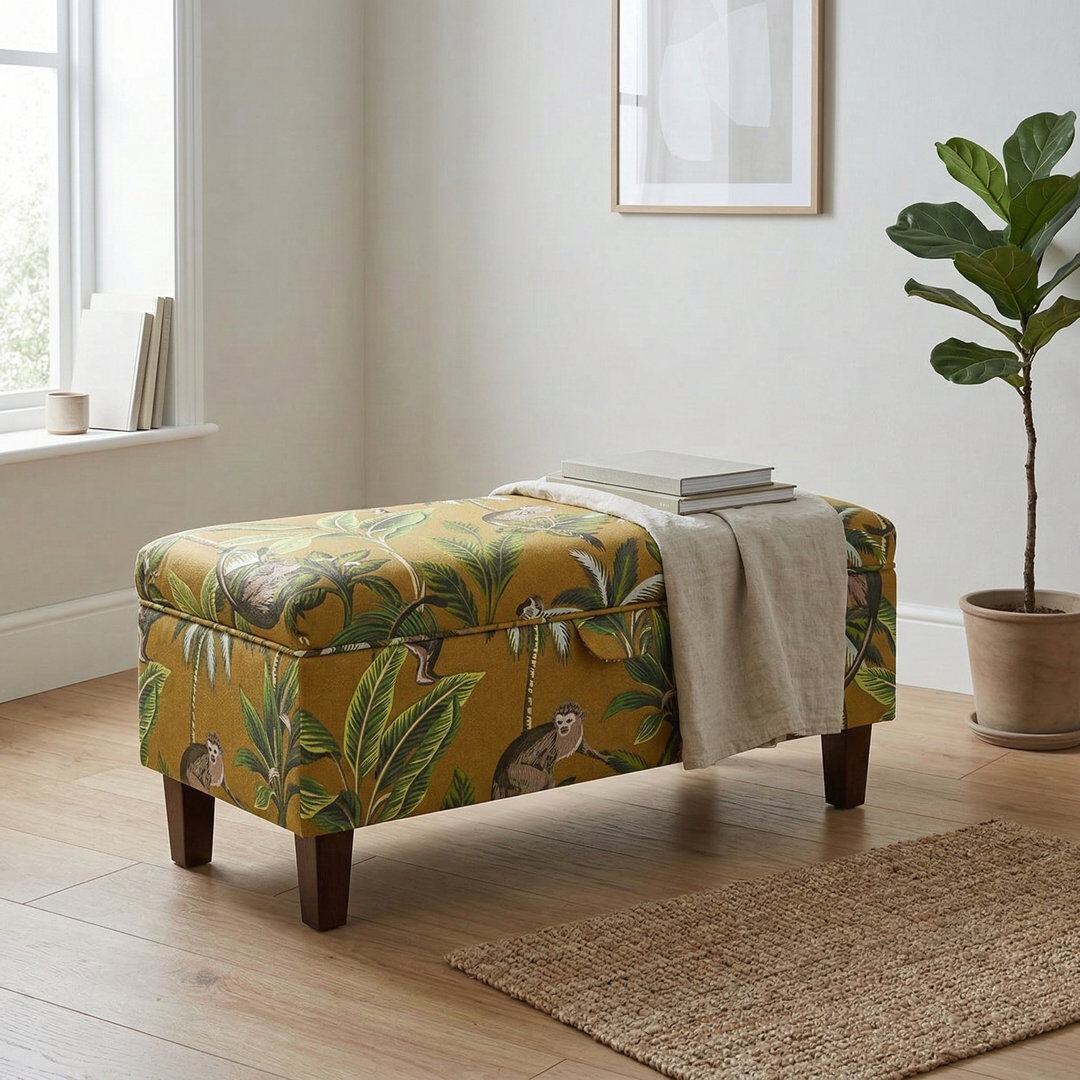 Beaumont Upholstered Storage Bench Yellow 34.29cm H X 69.85cm W X 39.37cm D