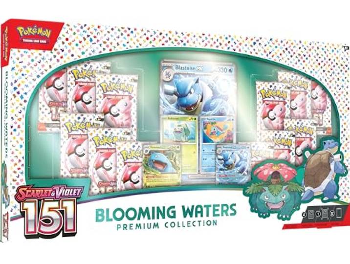 Pokémon TCG: Blooming Waters Premium Collection (4 Folien-Promo-Karten, 1 Folien-Oversize-Karte und 12 Booster-Packs)