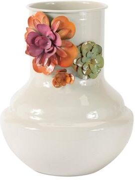 Melrose International "Floral Embossed Metal Vase 8.5""H"