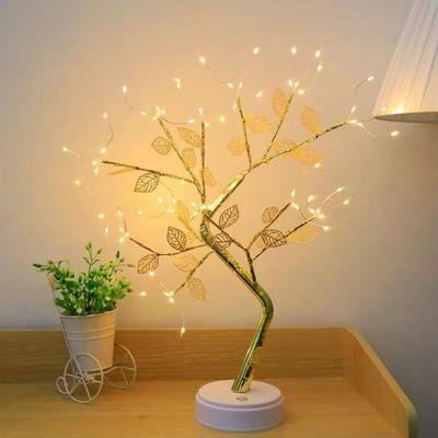 Multicon Wholesale Hub Desk Lamp LED Desktop Night Light, Desktop Bonsai Lamp Shaped, Pearl Gold Leaf, Iron Tree Silver Branch, Star Christmas 72led