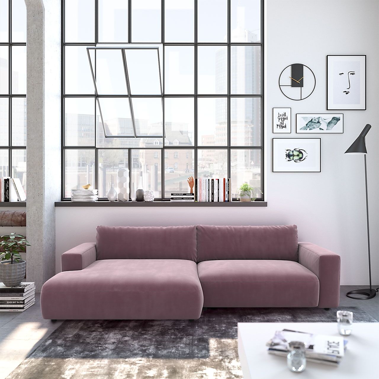 Ecksofa MUSTERRING "LUCIA zeitlos, bequem, schöne Detailverarbeitung Breite 296cm, L-Form", rosa (rosewood samt), B:296cm H:81cm T:190cm, Flachgewebe VALMONT (60% Baumwolle/40% Leinen);Leder PURO, pigmentiertes Leder;Microfaser CRONA (100% Polyester);Flac