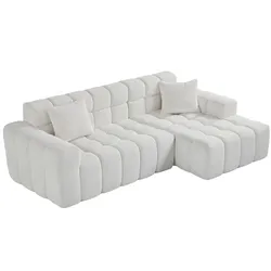 MODFU Modulares Sofa mit linker Chaiselongue, Algenstruktur-Samt, Weiß, 249,94 cm