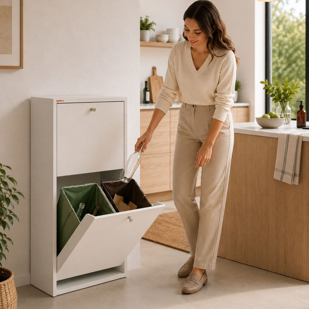 Ebern Designs Nicoles 80 Litre Multi-Compartments Trash & Recycling Bin White 80L