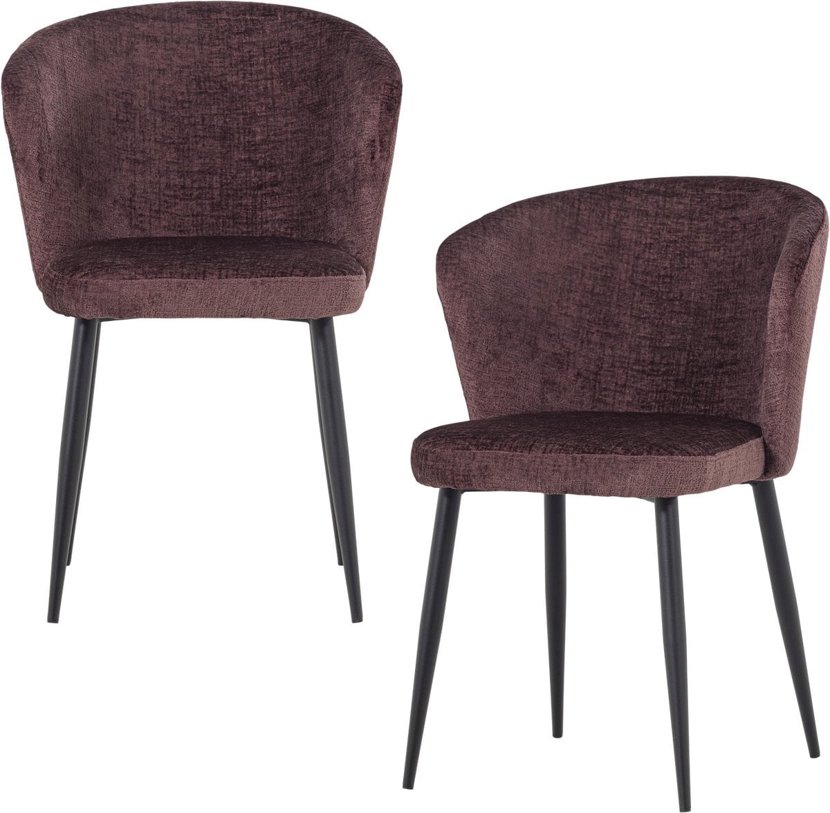 WOOOD Luse Eetkamerstoel met armleuningen - Velvet - Paars - Set van 2