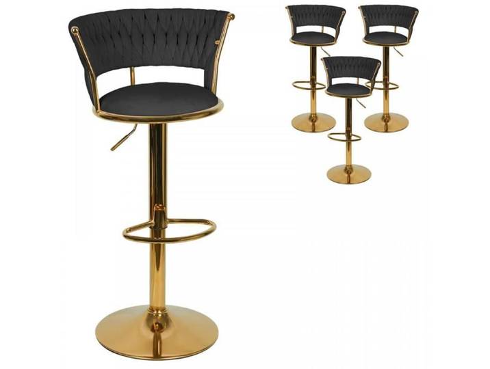MIPAN-Lot de 4 Noir Tabourets de bar Chaises de bureau pivotantes à 360° Tissu velours Noir