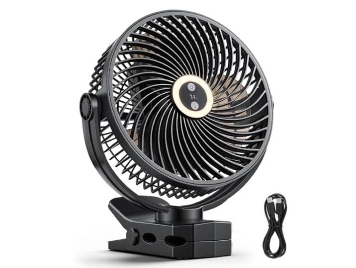 VEVOR Ventilateur à Pince Portable avec Éclairage LED\, Ventilateur Rechargeable par USB\, 3 Vitesses et Mode Cyclique pour Bureau\, Camping\, Tapis de Course et Voiturette de Golf\, Commande Tactile\, Noir
