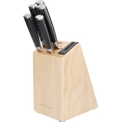 Messerblock KITCHENAID "Gourmet", braun (buchenholzeffekt), B:16cm H:33cm L:12cm, Messerblöcke, Messerblock, Messer japanischer Stahl, integrierter Messerschärfer, Birkenholzblock