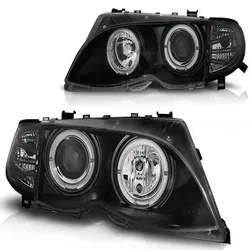 LED Angel Eyes Scheinwerfer passend für BMW 3er E46 01-05 schwarz Set
