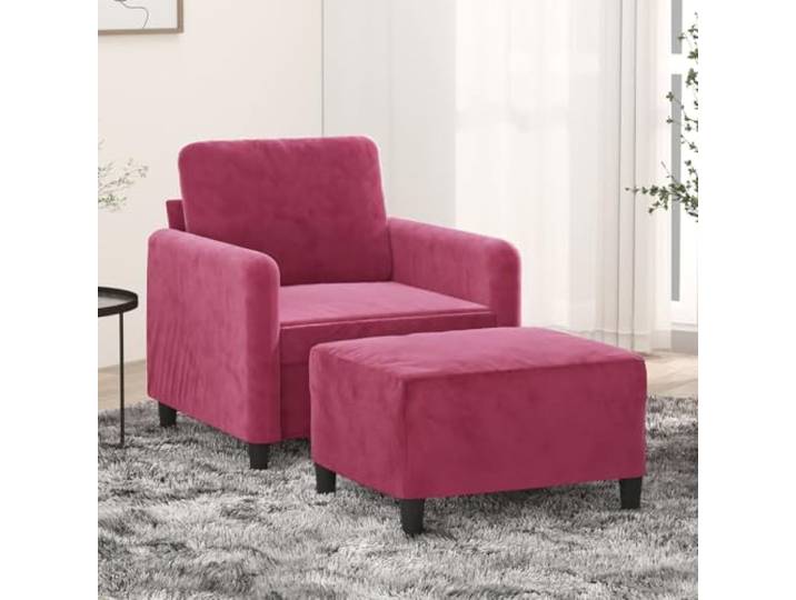 HEFZGDB Weinroter Samt Sessel mit Hocker 60 cm Breite strapazierfähiger Velours Komfort Sitzgruppe für Wohnzimmer Entspannung Leseecke Robustes Metallgestell vielseitiger Fußhocker