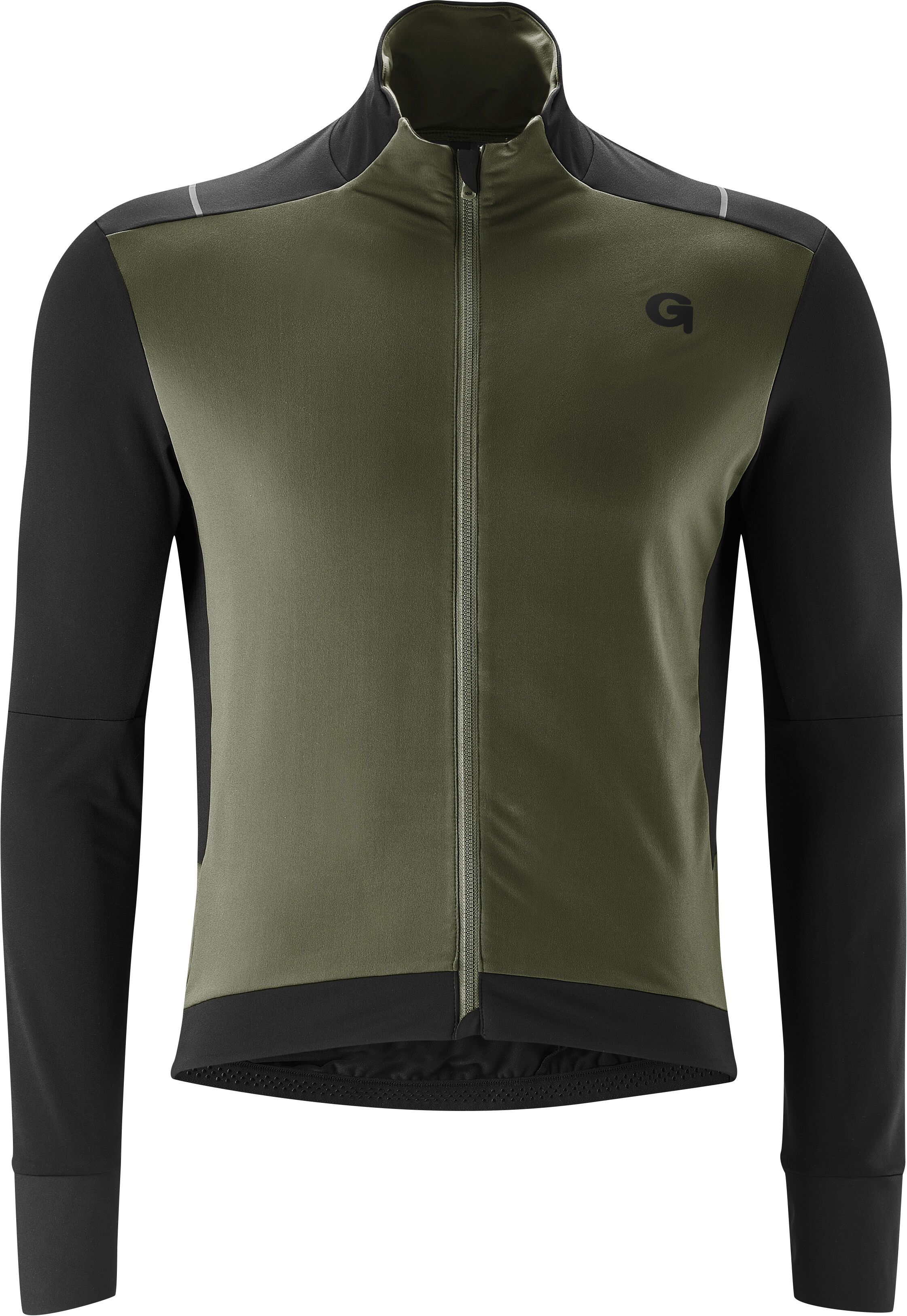 Radtrikot GONSO "BAVELLA", Herren, Gr. XXL, grün (olivgrün), 87% Polyester. 13% Elasthan, hoch geschlossener Ausschnitt, Trikots Radtrikot, Herren langarm Fahrradtrikot mit effizienter Wärmeisolierung olivgrün XXL