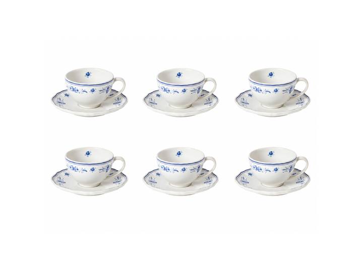 Tasse à café Vila 12 pièces Ø 17cm Blanc/Blanc/Bleu