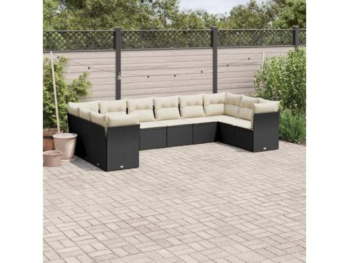 WDGJJFECNMUEHI Résine tressée imperméable Ensemble 10 pièces Noir Salon de jardin 10 pcs avec coussins noir résine tressée ensemble canapé modulaire extérieur imperméable lavable pour