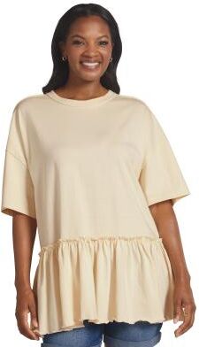 Masseys Lifestyle Ruffle Tunic Casual in Bone White, Size 3X, Cotton