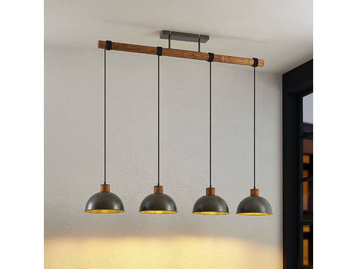 Durbis 4 Pendelleuchte Dark Grey/Wood - Lindby - Küche - Vintage - Holz - Mehrflammig