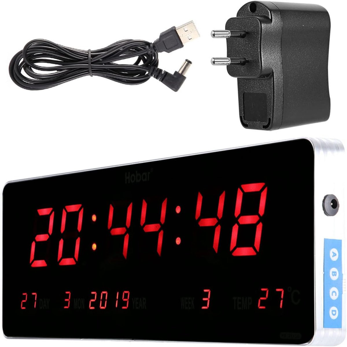 Digitale LED Wandklok met Kalender en Temperatuur - 36 x 13 cm - ShopVlot