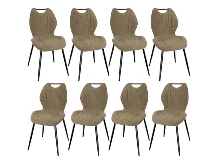 WAFTING Esszimmerstühle 8er Set, Gepolsterter Stuhl aus Stoff, Braun Hohe Rückenlehne, Schwarz Lackierte Metallfüße, für Esszimmer, Schlafzimmer und Empfang