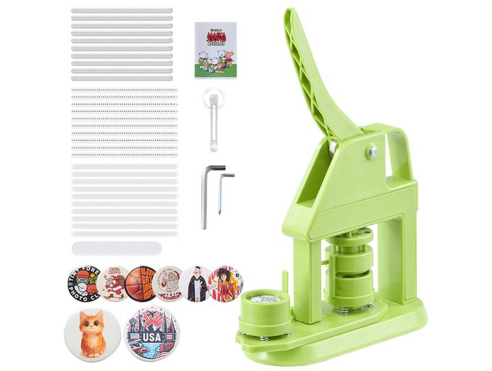 Vevor Machine A Badge Bouton\, 32 Mm\, Presse A Badges En Plastique Avec 500 Kits De Badges\, Cutter Circulaire\, Cles Hexagonales\, Poignee Ergonomique\, Pour Diy Personnalisation\, Enfants Et Adultes\, Vert
