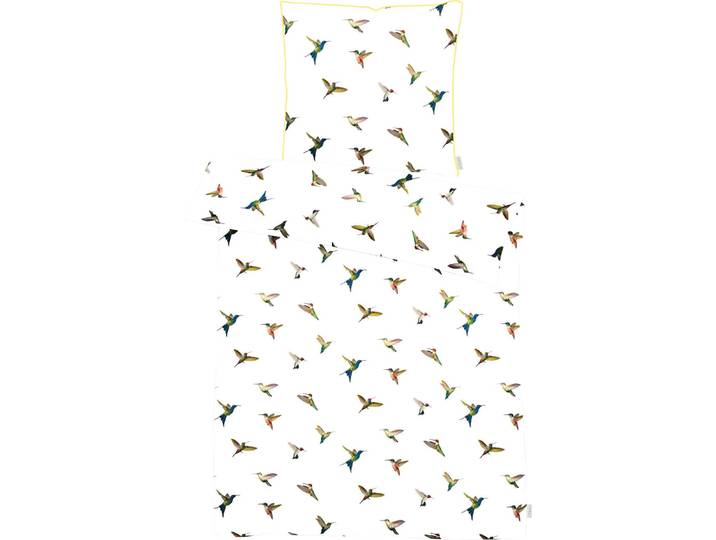 Bettwäsche APELT Kolibri , weiss (weiß), B/L: 155cm x 220cm, 1 Stk., 1 Stk., Mako-Satin, B/L: 80cm x 80cm, 2 Stk., Mako-Satin, Obermaterial: 100% Baumwolle, Bettwäsche, Bettwäsche, stylische bunte Vögel