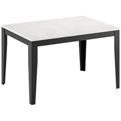 Stones Ausziehbarer Tisch, groß, 130–290 cm, mit weißer Zementmelamin-Tischplatte und schwarzen Metallbeinen – modernes und vielseitiges Designmöbel