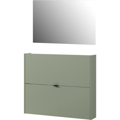 Garderoben-Set GERMANIA "GW-Ameca", grün (taupegrün, navarra, eiche, nachbildung), B:100cm H:200cm T:18cm, Spanplatte, Kastenmöbel-Sets, Garderoben-Set bestehend aus Schuhschrank und Spiegel