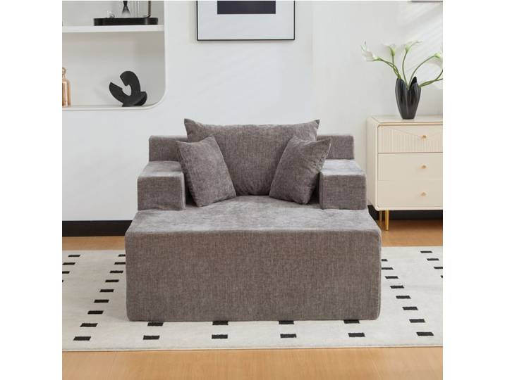 Canapé compressé modulable 1 place en chenille gris mousse 30D sans montage