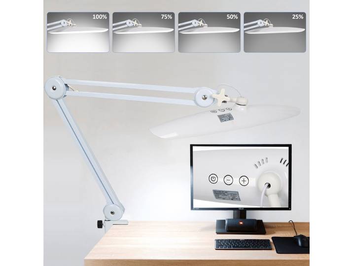 Lampe de bureau LED 1,200 Lumens avec pince 24W lampe de travail d'architecte lumineuse 20 pouces lumière d'ordinateur à intensité variable lampe de bureau réglable