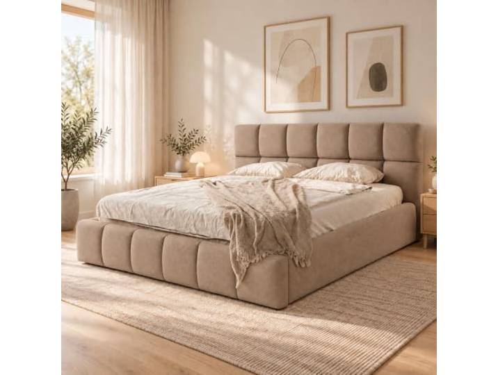 Home Collective Polsterbett mit Bettkasten und Lattenrost Braun Lattenrost mit 48 Leisten & Gasdruckfedern, pet-proof Polsterstoff, Kassettensteppung 140x200 cm