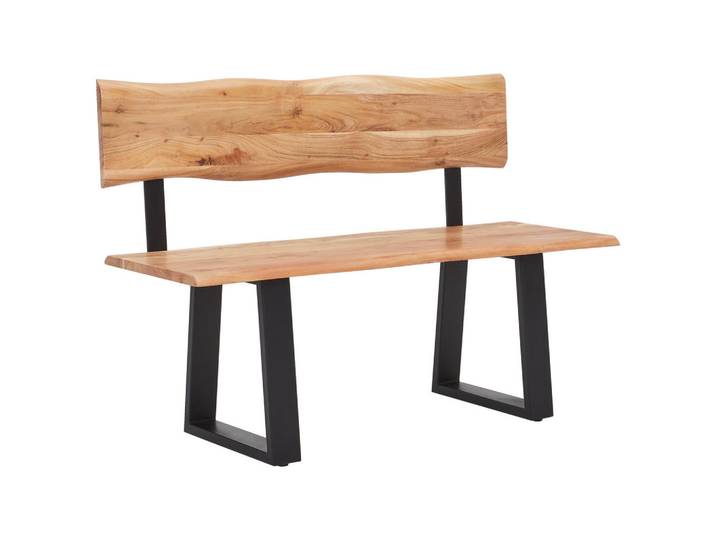 P & B Sitzbank, Schwarz, Akazie, Holz, Metall, Akazie, vollmassiv, 3-Sitzer, 140x85x50 cm, Esszimmer, Bänke, Sitzbänke