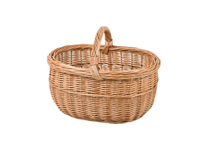 Weidenkorb aus gesottener Vollweide, Einkaufsborb mit Trage-Henkel, 40 x 34 x 24/35 cm