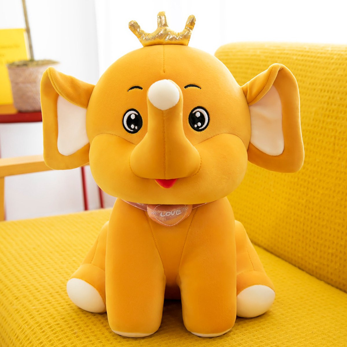 Kroonolifant knuffel en zwangerschapskussen met bijbehorende slapende pop, Geel, 60 cm