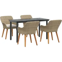 vidaXL 5-teiliges Gartentischset Beige Poly Rattan