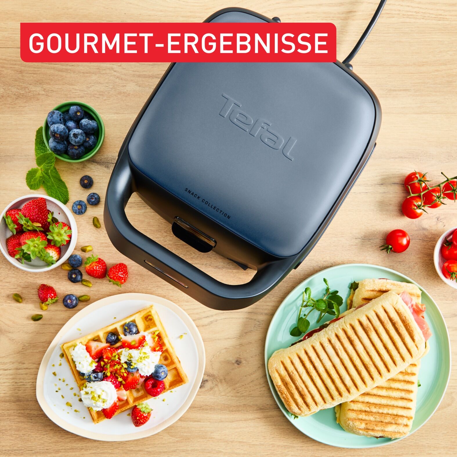 Tefal 2-in-1-Sandwichmaker "SW8674 Snack Collection", blau (schwarz, aqua), B:20,6cm H:34,5cm T:28,5cm, Sandwichmaker, Antihaftbeschichtung, austauschbare Plattensets, inkl. Rezeptbuch, 2-in-1-Sandwichmaker