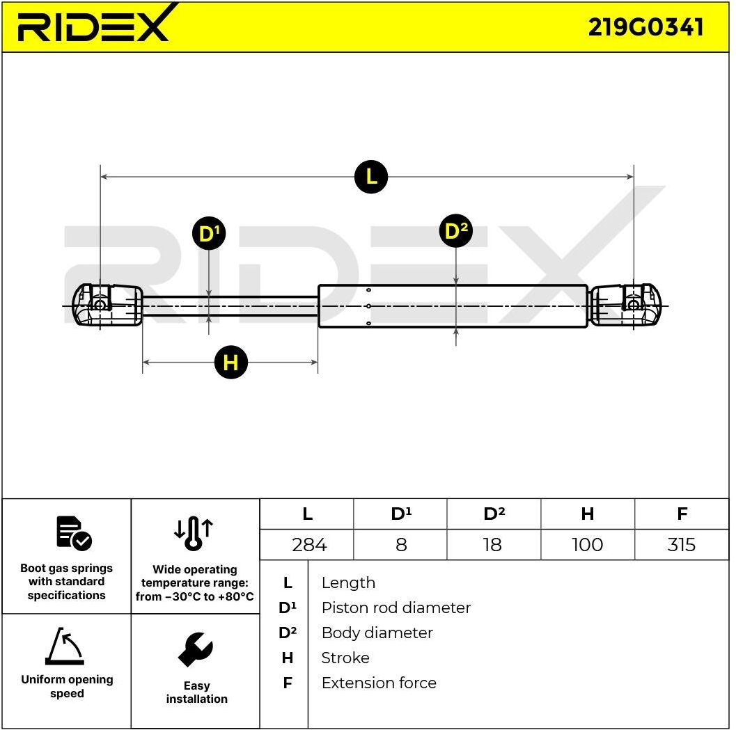 RIDEX 219G0341 Tailgate strut